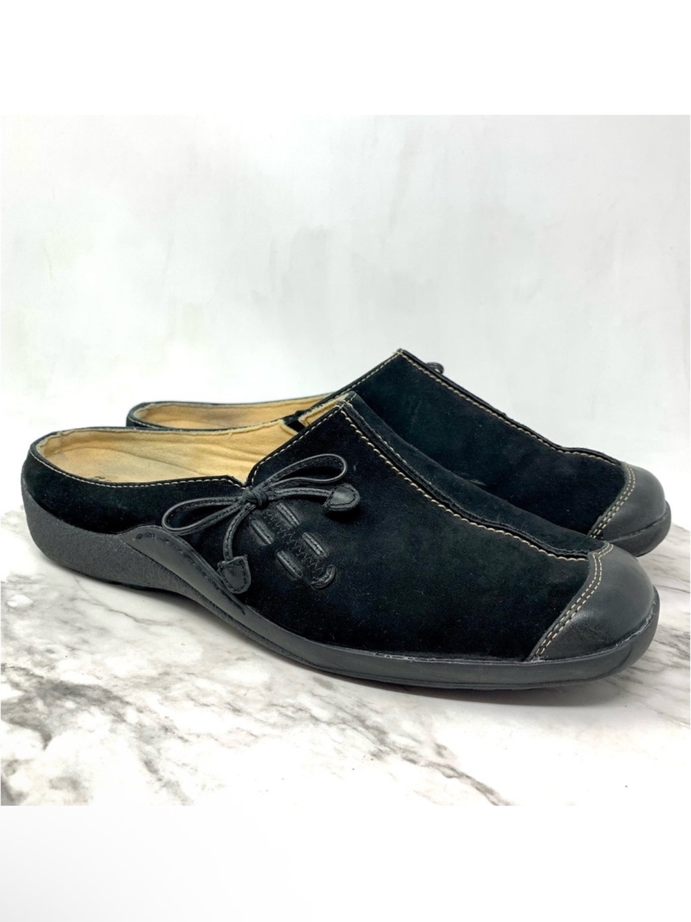 Naturalizer Detail Bow Black Nubuck Mules 9.5 Extra Wide Casual Classic Comfort